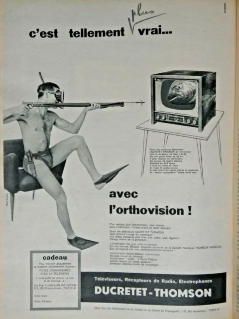 Publicité De Presse 1957 Téléviseur Ducretet Thomson C'est Tellement Plus Vrai