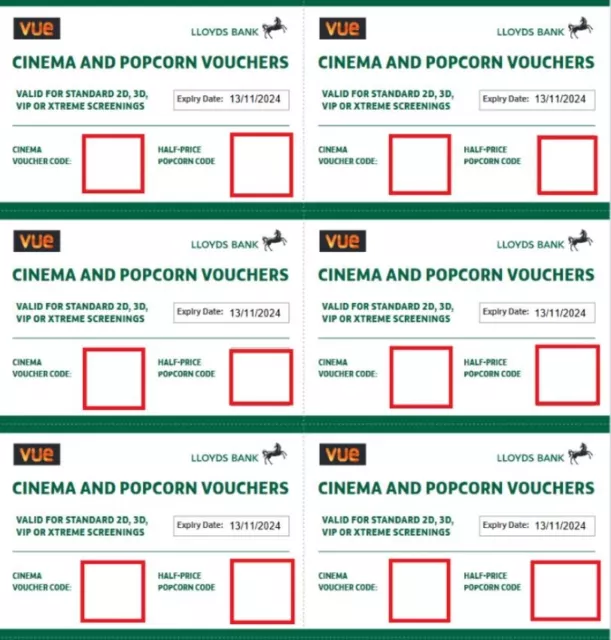 6 x Vue Cinema Tickets and Half Price popcorn valid until 17/10/2024