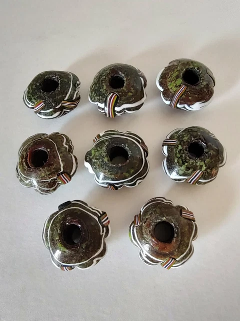 Vintage Lot of 8 Green Brown Ribbon Ceramic Resin Beads for Macrame 4