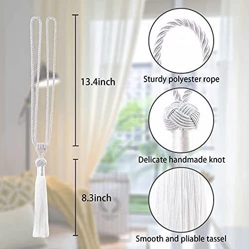 2 Pack Long Tassel Curtain Tiebacks Handmade Braided Rope Knot Drape Tie 2