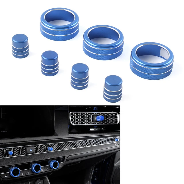 7x Switch Knob Ring Cover Trim For Honda Civic 11th 2022+ CRV 2023-2024 Blue USA