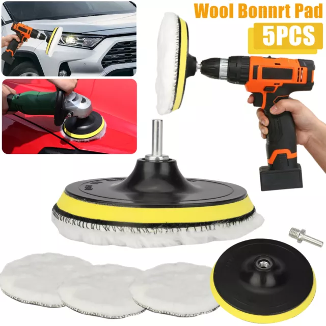 5Pcs 6" Buffing Polishing Pad Wool Wheel Mop Kit For Car Polisher Drill Adapter