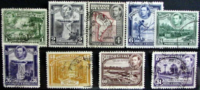 1938-52 BRITISH GUIANA #230-37, 239: F/VF Used 'KGVI Pictorial Part Set'