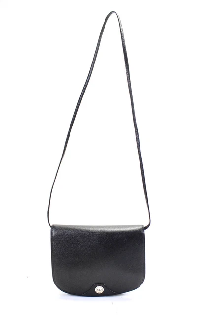Christian Dior Womens Vintage Leather Crossbody Hand Bag Black