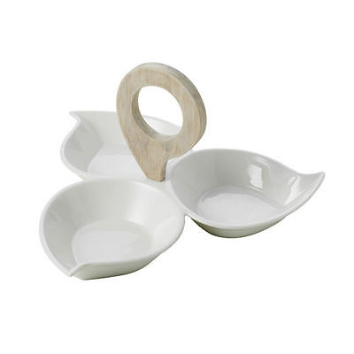 Brandani BRANDANI ANTIPASTIERA FRISBEE IN PORCELLANA BIANCA E BAMBOO 54602 