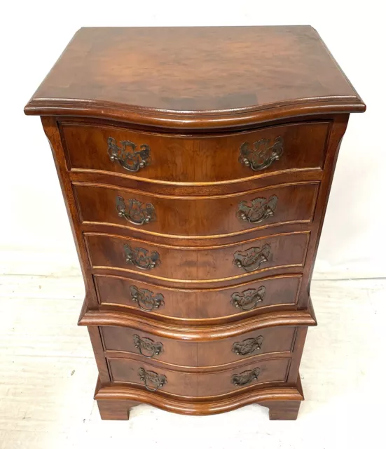 SMALL Antique Style Serpentine Fronted Yew Chest on Chest of Drawers Lamp Stand