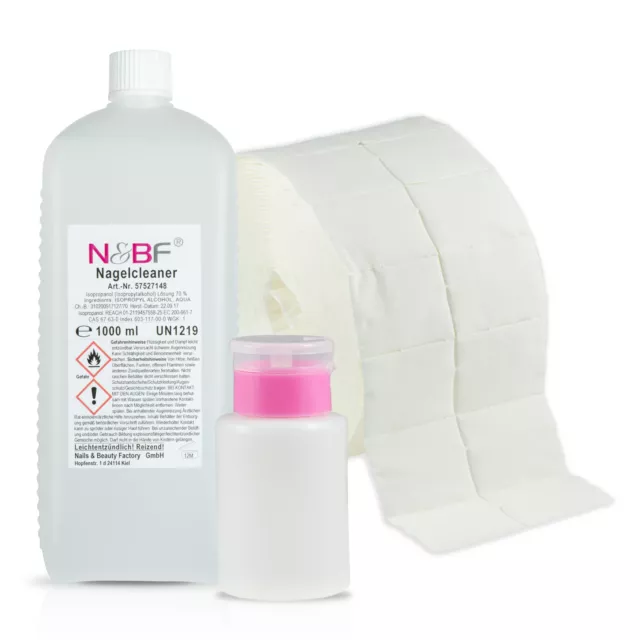 Nagelcleaner Spar Set | 1000ml Cleaner klar | Zelletten Tupfer + Dispenser bunt