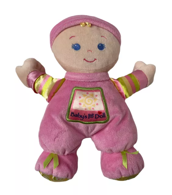 Fisher Price Brilliant Basics Pink Babys First 1st Doll Plush Rattle Soft Toy
