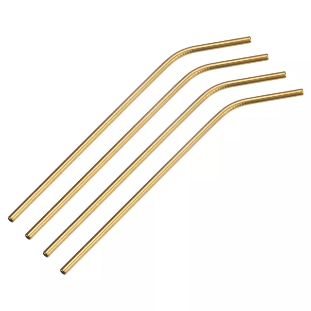 Reusable Metal Straws 4Pcs, Stainless Steel Bent Straw 10.4" Long - Gold