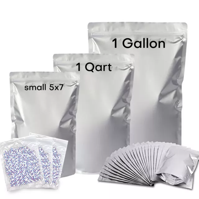 50-150 Stand Up Mylar Bags 8.7Mil w Oxygen Absorbers Zip Seal Food Storage Pouch