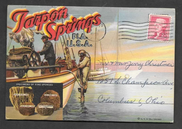 1955 Florida Folder Postcard - Tarpon Springs, Sponge Diver
