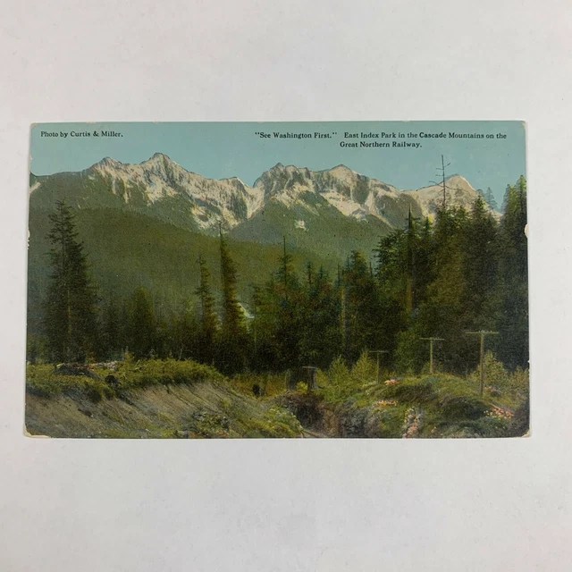 Postcard Washington Cascade Mountain Train Great Northern Railroad 1915 Posted