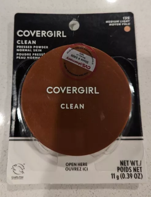 CoverGirl Clean Pressed Powder 135 Medium Light New Sealed