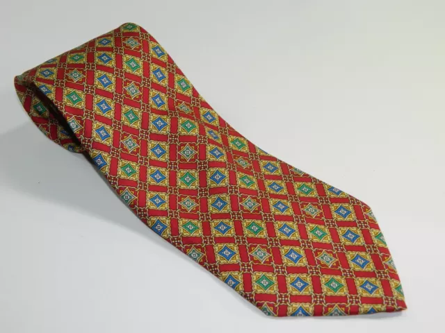 Men's FENDI CRAVATTE NECKTIE Tie MADE IN ITALY BAROQUE BLUE RED CHAIN DECOR