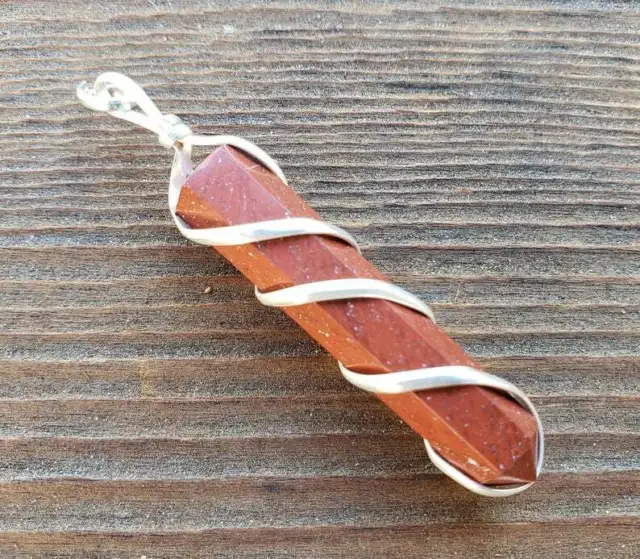 Red Jasper Spiral Wire Wrapped Pencil Point Pendant Gemstone