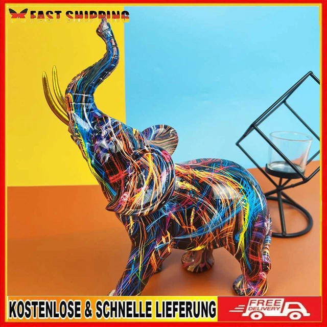 Resin Graffiti Elephant Statue Handicrafts Colorful Elephant Sculpture Art (C)