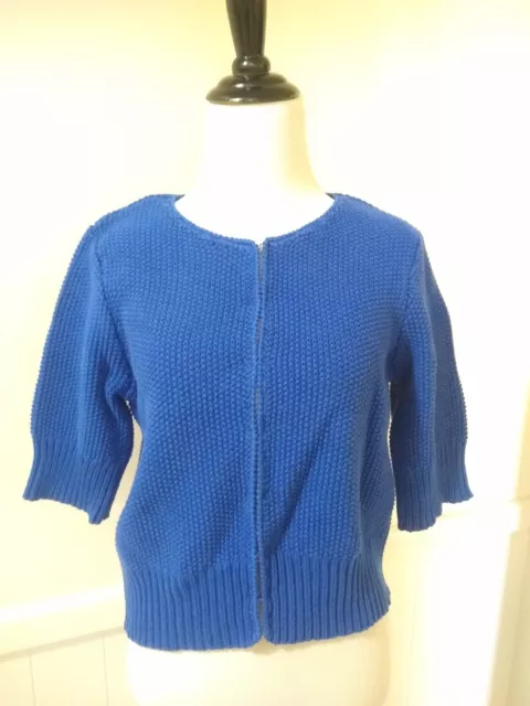 CALVIN KLEIN SHORT SLEEVE BLUE 100% COTTON KNIT BLOUSE SWEATER M (Hooks & Eyes)