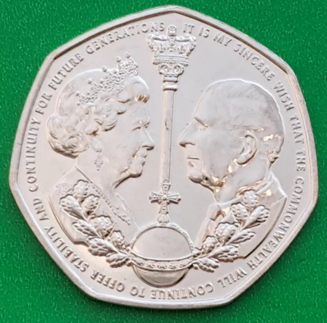 UNC 2022 Gibraltar Queen Elizabeth II Charles King Passing Crown 50p coin Fifty