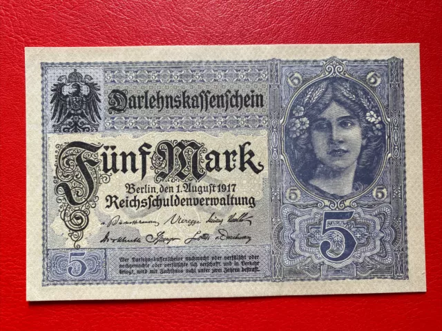 Deutsches Reich 5 Mark Darlehnskassenschein 1917 Kassenfrisch