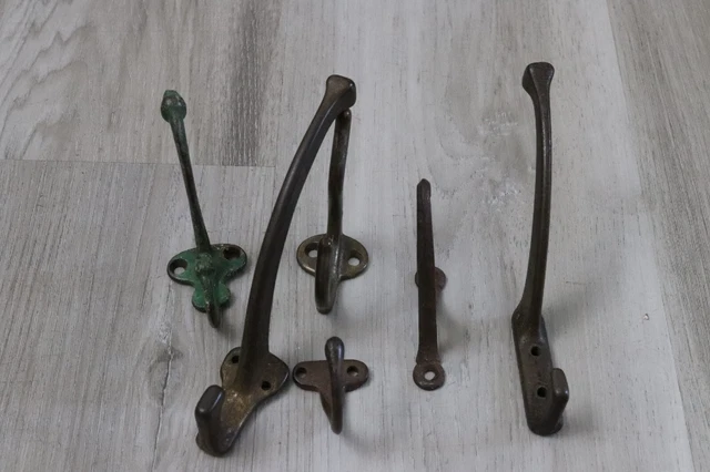 Vintage/Antique Lot of 6 Cast Iron Hat Coat Towel Harness Hooks