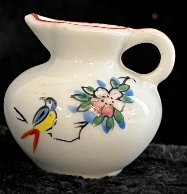 Vintage Miniature Pitcher Japan Porcelain Hand Painted Bluebird  Floral - 235A3