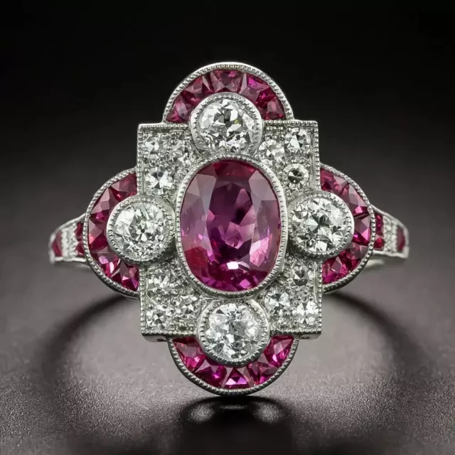 Art Deco Style Lab-Created Diamond With 2.85 Ct Ruby Engagement Ring 925 Silver