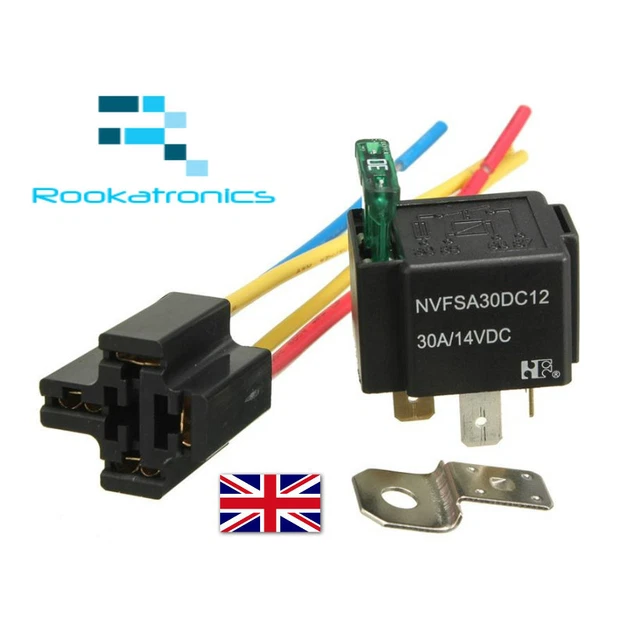 12V RELAY 4 pin with Socket Base/Wires/fuse Included 30A Amp SPST High