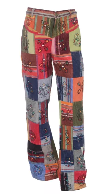 Pantaloni casual patchwork pantaloni hippie festival anni 60 70 svasati bootcut fantasia S49