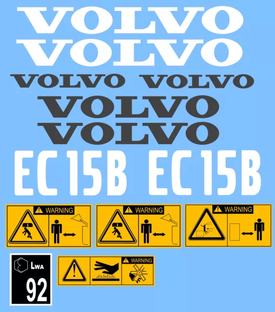 Volvo Ec15B Mini Digger Complete Decal Sticker Set With Safety Warning Decals