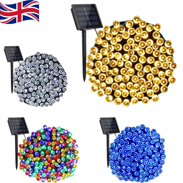 Solar Fairy String Lights 100/200/500 LED Outdoor Garden Christmas Waterproof UK