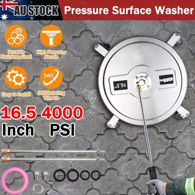 4000PSI Stainless 16.5" Pressure Washer Surface Cleaner 1/4Quick Connector Wheel