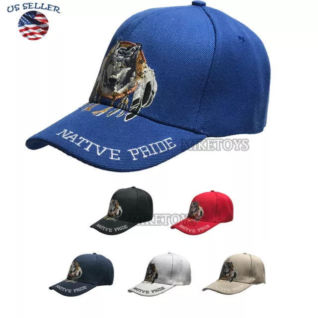 Native Pride Indian American Feathers Wolf Cap Hat Brand New More