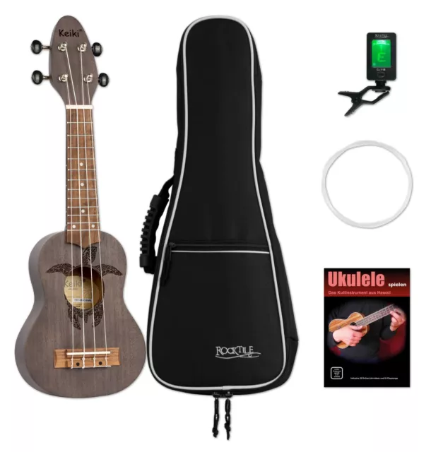 Kleine Ortega Sopranino Ukulele in Braun im Set mit Tasche, Stimmgerät & Schule