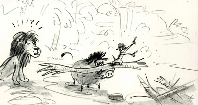 1994:Disney:Lion King:Simba,Timon,Pumbaa Original Storyboard Signed J Klubien