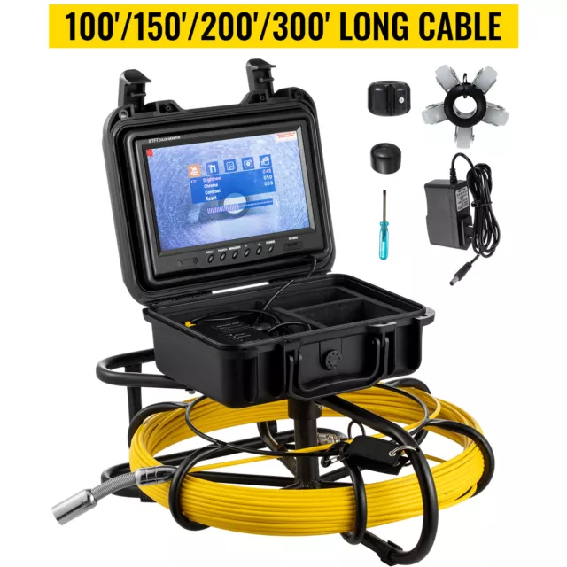 VEVOR Sewer Camera Pipe Inspection Camera 100/150/200/300FT Pipe with 9" Screen