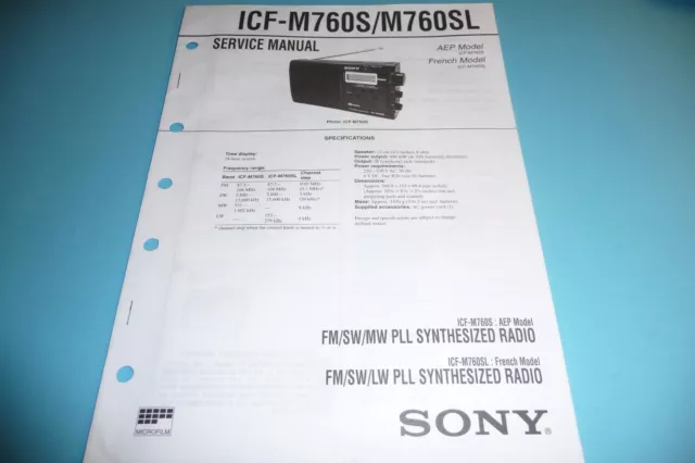 Servizio Manuale di Istruzioni per sony ICF-M760S, Originale
