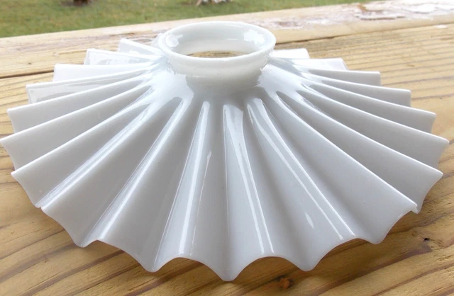 Vtg Milk Glass Ruffle Petticoat Pleat Oil Lamp Shade Hurricane Chimney Fitter 