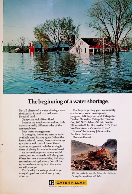 1972 Caterpillar Tractor Vintage 1970s Print Ad Flood Farmland Water Storage