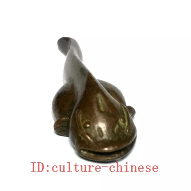 L 5.8 CM Old Chinese Bronze Carving Lucky Fish Catfish Statue Pendant Collection