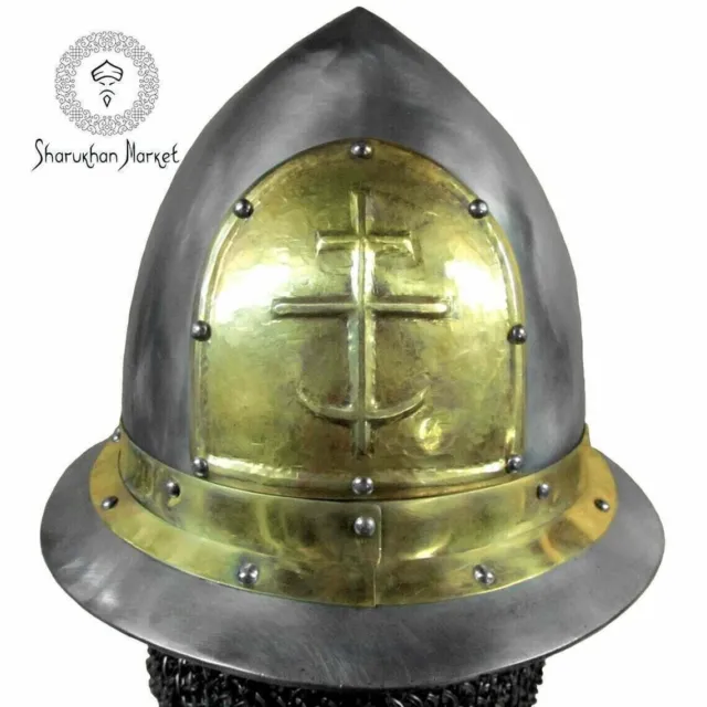 Armor Knight HMB Steel Medieval Byzantine Kettle Hat Helmet