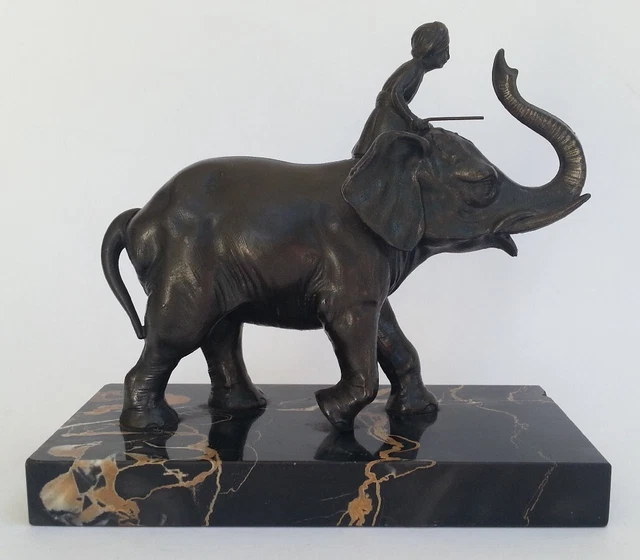 SUBLIME ancienne SCULPTURE HOMME SUR ELEPHANT régule patine bronze socle marbre