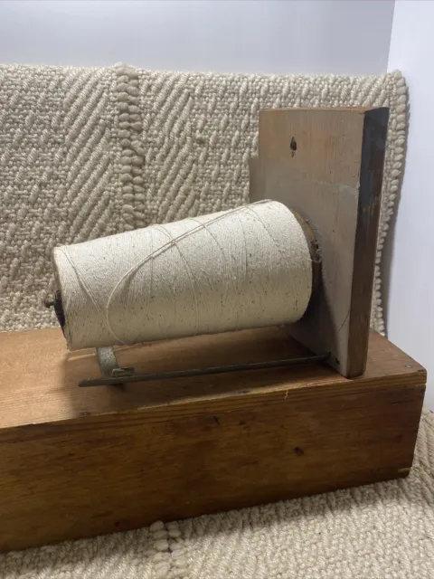 Vtg Primitive Wooden Yarn-String Spool Holder-Spinning Dispenser-Wood-Metal Pin