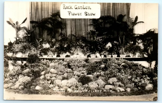 POSTCARD RPPC Tulip Time Holland Michigan Rock Garden Flower Show