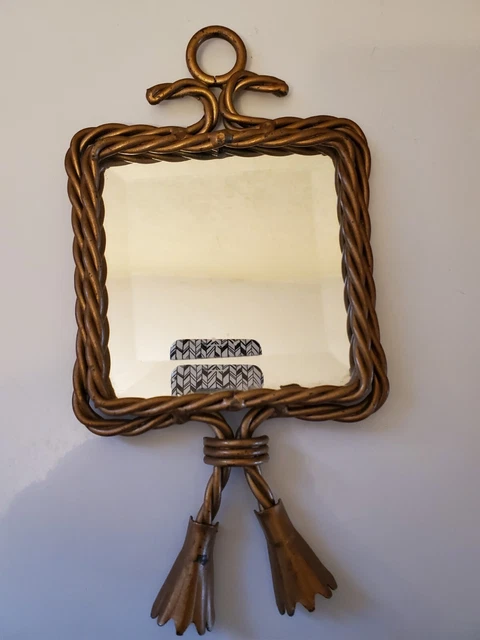 Vtg Homco Home Interiors Brass Twisted Rope Mirror Wall Accent Decor Bow &Tassel