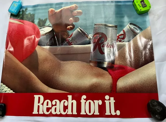 Vintage Rainier Beer  “Reach For It”  Poster 22 x 28 Man Cave Garage Sexy Girl