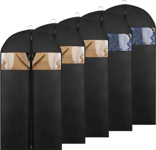 5 Pack -  43" Black Garment Bag, Mens Suit Bags for Closet Storage and Travel, G