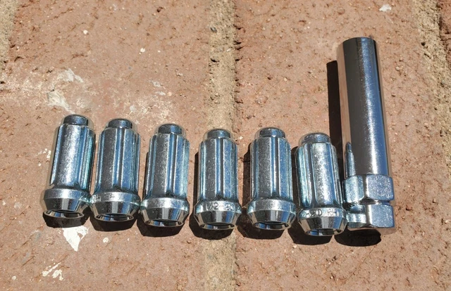 6 Locking Lug Nuts Tuner Spline Drive Acorn 1/2 Chrome 1/2-20 + Key