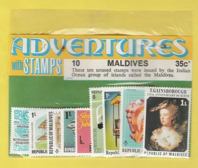 10 Maldives Stamps Vintage Retail Stamp Packet Adventures with Stamps Pack