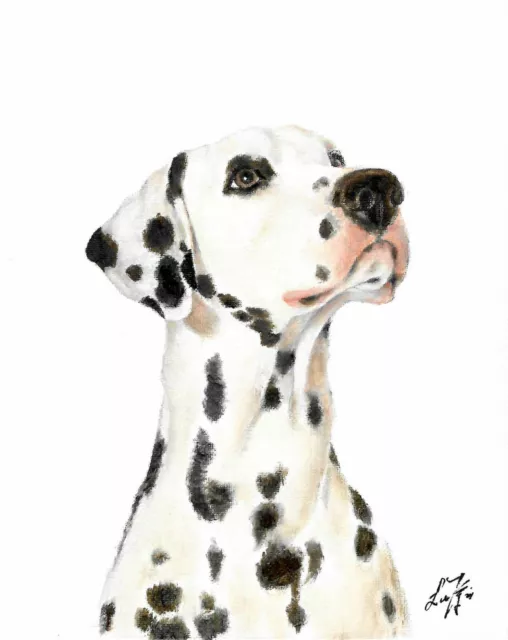 ❈ Original Oil Portrait Painting DALMATIAN Artist Signed Puppy Dog Artwork Art