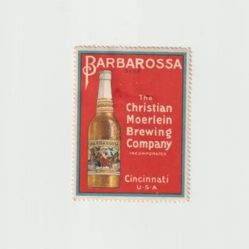 Pre Pro BARBAROSSA BEER Christian Moerlein Brewing  POSTER STAMP Cinderella